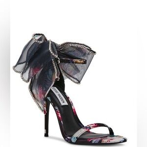 Steve Madden Black w/ Floral Accents and Bow NWOT size 6.5 Benni-R Satin Sandals